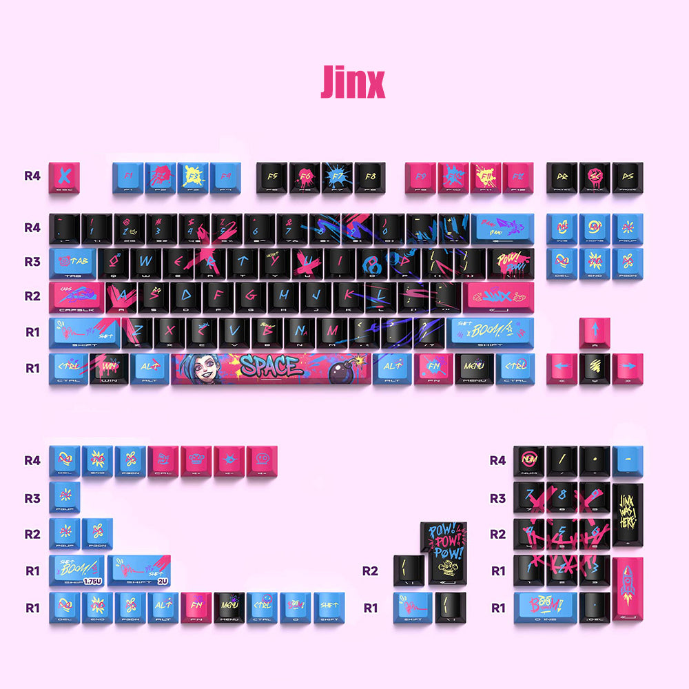 Jinx Themed Dual Legends PBT Keycaps